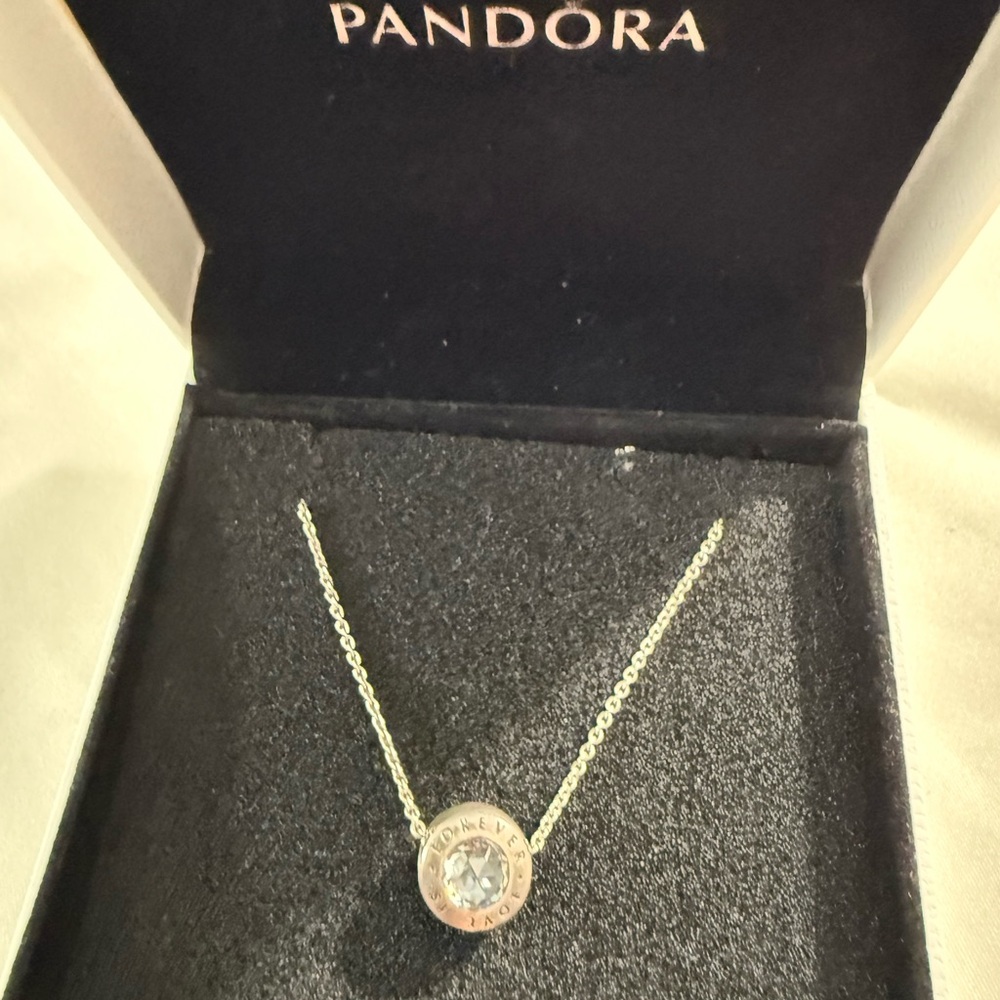 Pandora Silver and White Necklace with Circular Pendant